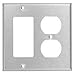 Mulberry 97672 Standard Receptacle Wall Plate, 2 Gangs, 4.5 in H x 4.56 in W, 430 Stainless Steel, Stainless Steel