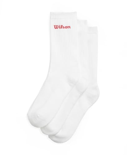 Wilson Calcetines Crew Logo Pack 3 Pares, Puntera Sin Costuras, Soporte del Arco y Amortiguación Superior, Punto Transpirable Con Acabado de Control de Olor, Color: Blanco, Talla: M