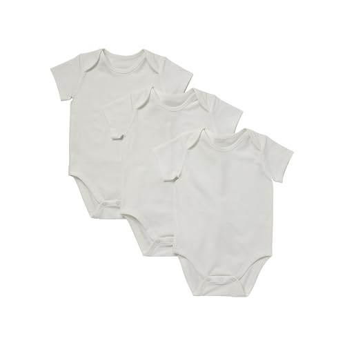 Hanes ユニ ベビー ピュア コンフォート 半袖 ボディスーツ、幼児用ボディスーツ、男の子&女の子、3枚パック, ホワイト 002, 6 Months