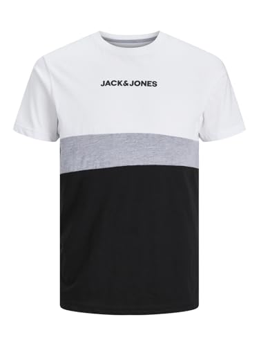 JACK & JONES Herren T-Shirt Plus Size Colour Blocking 12233961,Weiß,XL