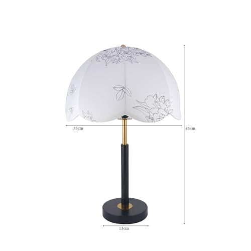 Image of Floral Dome Table Lamp with Metal Base, Cotton Printed Flower Fabric Shade 45cm Height in Black & Gold Base (Led Bulb Included)