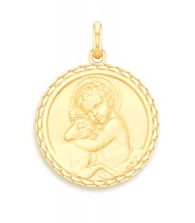 Médaille Jésus et le Mouton Or jaune : le cadeau de baptême idéal et symbolique
