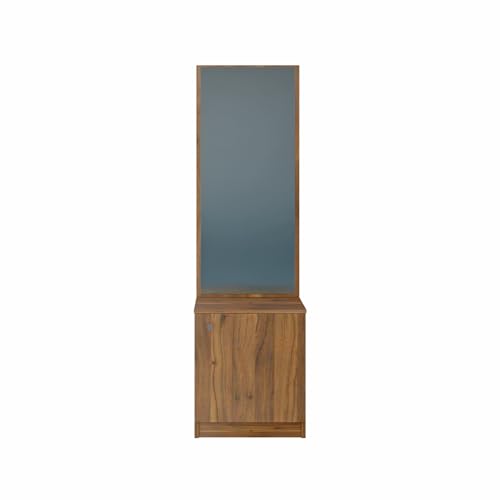 Image of VIKI |Engineered Wood Dressing Table 1 Door with Shelf, Mirror and Huge Storage Space | Vanity for Living Room, Bedroom (Brussel Walnut - 43.8W x 40D x 182.6H cms)