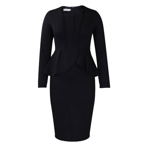 Women's Sexy Bodycon Long Sleeve Square Neck High Waist Casual/Work Office Midi Pencil Dress S-3XL3