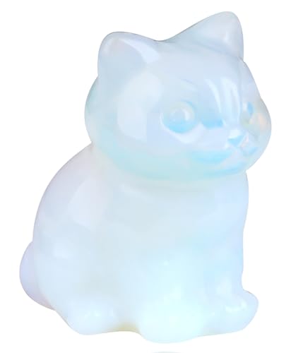 QINJIEJIE Opal Cat Figurines Healing Crystal Statue Healing Stone Cat Gifts