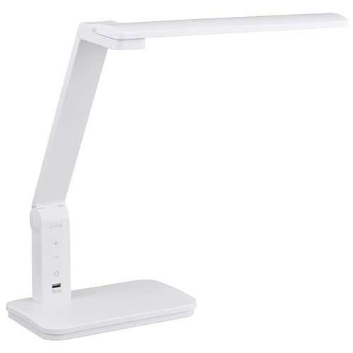 オーム電機 LEDデスクライト A形相当 Ra93 5段階調光 USBポート付き 昼光色 1000ルーメン デスクスタンド 学習スタンド ホワイト DS-LS20BCU-WD 06-3848 OHM