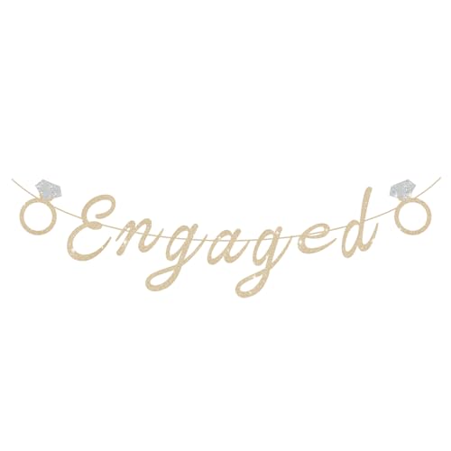 SerpizePaty Engaged Banner Pre-Strung Engagement Party Decorations Glitter Engagement Banner with Glass Couples Shower Decorations for Wedding Reception Sighs Photo Props Backdrop