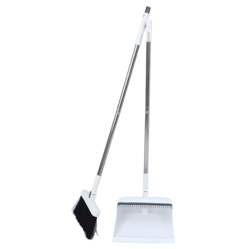 PACKOVE Set Scopa Paletta Pieghevole Antiaderente con Manico in Acciaio Staccabile, Mini Scopa per Pavimenti Domestici e Ufficio, Colore Bianco, Salvaspazio per Pulizia Quotidiana