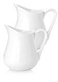 Nucookery 2 Pack 8 Oz White Creamer with Handle, Ceramic Small Creamer Pitcher Set of 2, Porcelain Small Milk Pitcher For Coffee Sauces Salad Milk, Microwave & Freezer Safe (8-Ounce, Set/2)