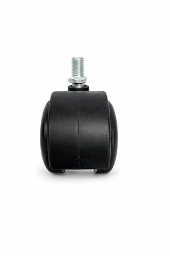 Image of Castersman TP Threaded Twin Castor Nylon Revolving Chair Wheel (Black) - Set of 5 Load capacity-200 kg
