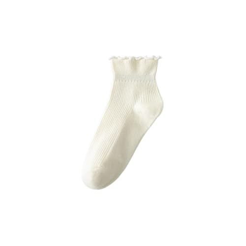 MaNMaNing Calcetines de mujer de verano lindos volantes tobillos para barco ligero casual transpirable fresco de punto de corte bajo calcetines de algodón para mujer calcetines casuales, Beige1, Talla