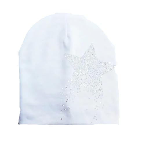 Image of Chemo Beanie Hat for Kids Soft Jersey Cap Hat Turban Headwrap Scarf Lined Toddler Star Design (White)