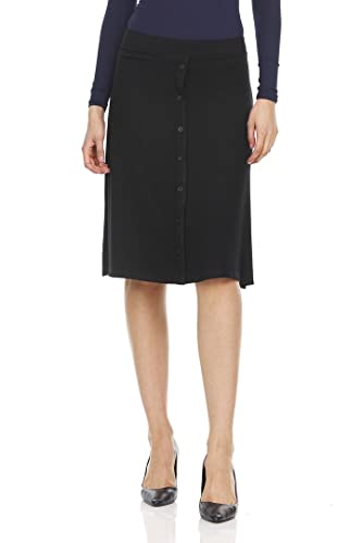 Womens Ribbed A-Line Skirt w/Buttons - BK-JH253