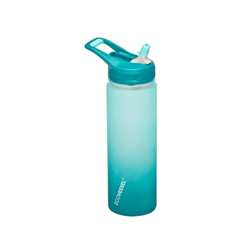 EcoVessel WAVE Tritan Plastic Sports Water Bottle with Flip Top Straw, Leak Proof Lid, and Carry Handle Reusable Water Bottle for Gym 24 oz (Forest Horizon)