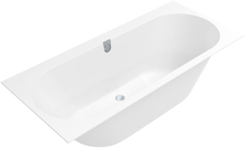 Ongl view of the Villeroy & Boch Oberon 2.0 Duo bathtub, showing its rectangular shape and the position of the overflow and drain.