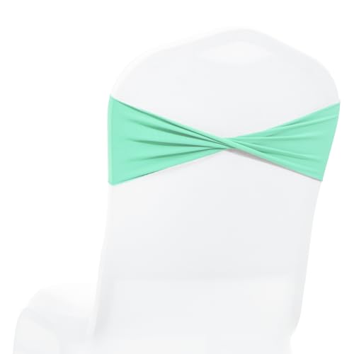MDS 25 Pack Spandex Chair Sashes Elastic Chair Bands Plain No Buckle - Universal Fit Stretch Bands for Christmas Party, Wedding, Holiday Harvest Dinner, Thanksgiving, New Year Decor - Sea Green