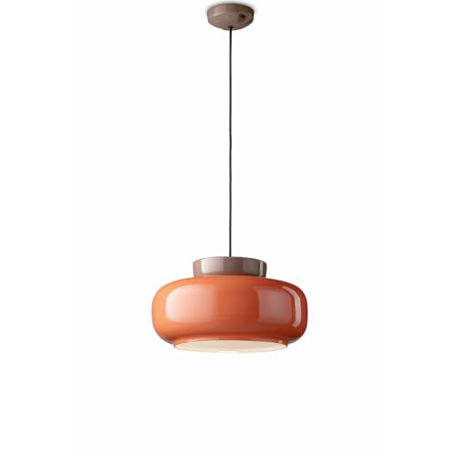 Suspension vintage en céramique et verre orange Maracana E27
