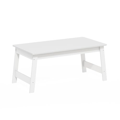 Image of Furinno Beginning Coffee Table, Rectangular Modern Center Table with H-Legs, Side Table, Soft Edges, Easy Assembly, for Living Room, Bedroom, Home Office, White
