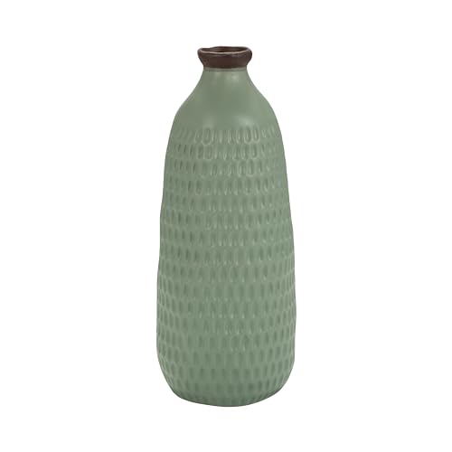 Ceramic Vase – Flower Holder for Fresh or Dried Stems, Living Room, Desk, Shelf or Entryway Table Placement, Textured Boho Design Decorative Vase Home Decor Accent – 16", Green Finish by Sagebrook Home - Image 6