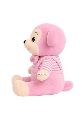 Image of Bow Monkey Soft Toy for Girls Boys Kids, Pink, Animal Stuffed Baby Teddy Gift Birthday, 25 cm