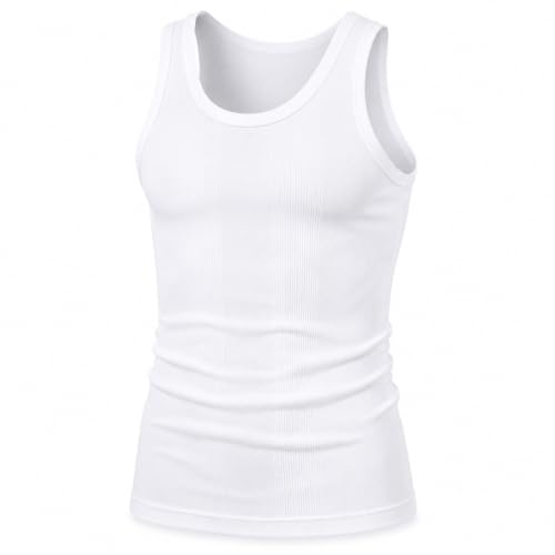 Image of Men’s 100% Cotton Ribbed Vest, Single White Sleeveless Undershirt, Soft Breathable Tank Top for Everyday Wear, Work, Gym, Summer and Layering, Sizes S–XL (M)