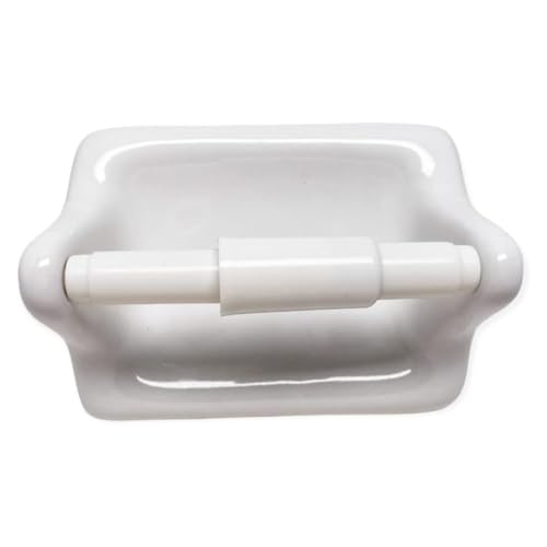 Tenedos Glazed Ceramic Bathroom Toilet Paper Holder Accessory (White) - Not for Flat Surface Installation