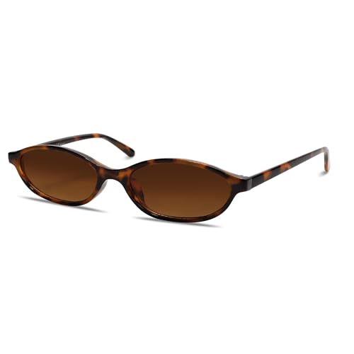 Image of GUVIVI Retro Oval Sunglasses for Women Chic Cat Eye 90s Sunnies Lightweight Narrow Shades Trendy UV protection Sun Glasses