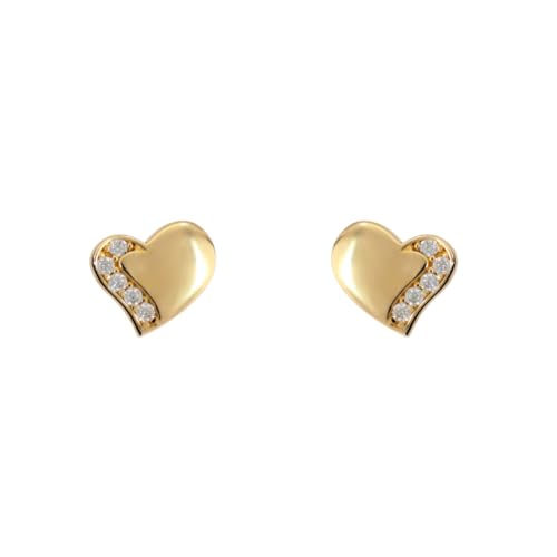 Boucles d'oreilles à lobe en or 9k Milor, le cadeau d'anniversaire idéal avec cœur en pierres