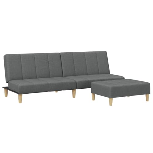 Genérico wenjingqi Sofá Cama de 2 plazas con Taburete Tela Gris Oscuro,3258139