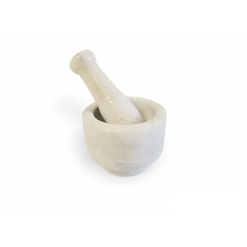 IKM White Marble Mortar Pestle, Traditional Khal Dasta, Khal Batta, Spice Grinder