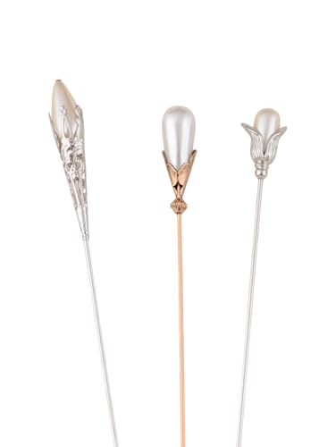 Image of Alilang Classic Vintage 3Pcs Hat Brooch Pin Set with Rhinestone and Pearl Accents for Scarves and Hats Lapel Pin Accessories