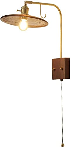 Aplique de Pared japonés de latón Ajustable para Interiores con Interruptor y Cubierta de Vidrio E27, 1 luz, para vestíbulo, Pasillo, Sala de Estar, Comedor, decoración de mesita de Noche, l