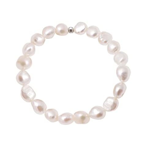 Paialco 8-9 MM Cultured Freshwater Baroque Pearls Strench Bracelet for Women, White Cover