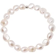 Paialco 8-9 MM Cultured Freshwater Baroque Pearls Strench Bracelet for Women, White