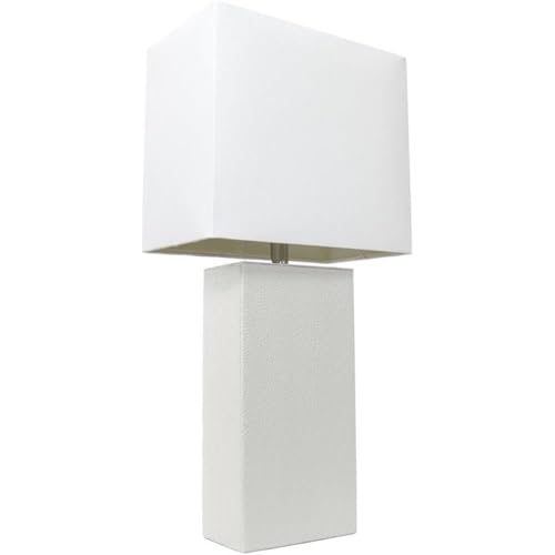 Elegant Designs LT1025-WHT Modern Leather Table Lamp with White Fabric Shade, White