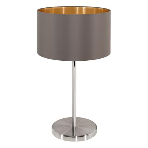 EGLO Tischlampe Maserlo, 1 flammige Textil Tischleuchte, Nachttischlampe...