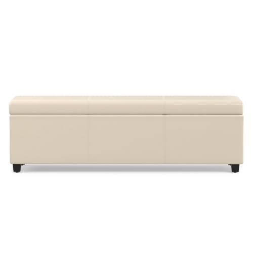 Image of SIMPLIHOME Avalon 54 inch Wide Vegan Leather Storage Ottoman in Satin Cream