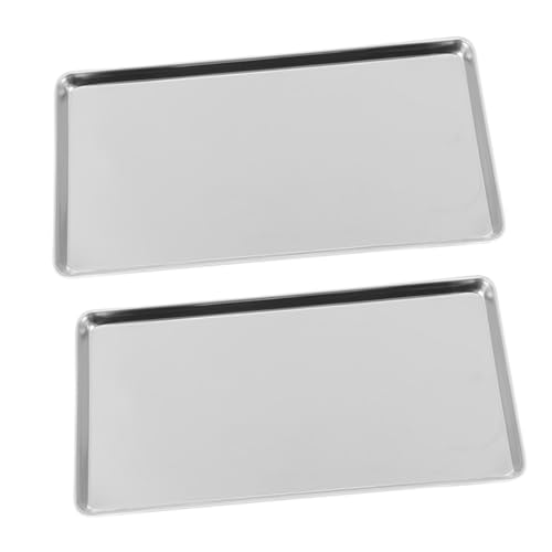 CHILDWEET 2pcs Stainless Steel Rectangular Tray Steamed Vermicelli Plate Home Storage Serving Platter