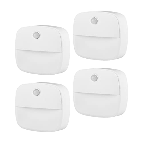 YWNYT Lot de 4 veilleuses LED à piles avec détecteur de mouvement intégré et détecteur de lumière à coller n'importe où, mur, couloir, intérieur, chambre à coucher (blanc chaud) Cover