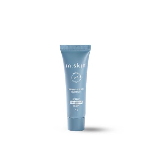 Image of in.skin Skin Brightening Cream with Nonapeptide-1, Niacinamide & Vitamin C | Reduces Dark Spots & Pigmentation | Evens Skin Tone & Boosts Radiance | Nanoplex Technology | For All Skin Types (Blue, 10 gm)