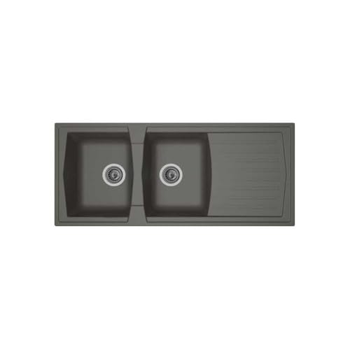 STRADOUR Evier cuisine a encastrer 2 bacs + 1 égouttoir Arena - Résine - 116 x 50 cm - Gris béton