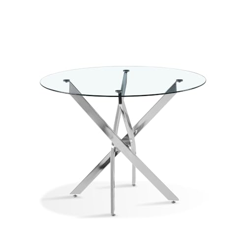 Designetsamaison Table à Manger Ronde 100cm Design en Verre - Orion