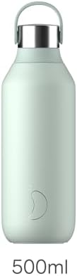 Chilly's Series 2 Water Bottle - Stainless Steel Thermal Bottles with Double Wall Vacuum, Soft Collar & Carry Loop - Lichen Green, 500ml