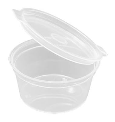 100 und, Tarrina salsera transparente con tapa, 30cc, 1oz plastico redonda, Ideal para Salsas, condimentos, cremas, Ideal para takeaway (Tarrina 1,5oz)