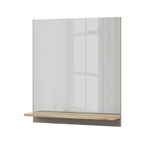 Vicco Badspiegel Marelle, Greige, 60 x 67 cm mit Regal, geeignet zur Wandmontage im Feuchtraum