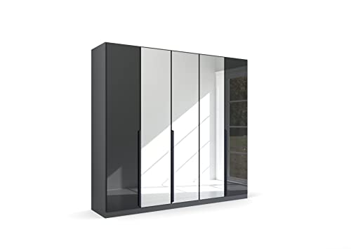 Rauch Möbel Modern by Quadra Spin Schrank Drehtürenschrank, Grau metallic-Glas Basalt, Schwarz, 5-TRG. mit Spiegel, inkl. 3 Kleiderstangen, 3 Einlegeböden, BxHxT 226x210x54 cm Rauch Möbel Modern by Quadra Spin Schrank Drehtürenschrank, Grau metallic-Glas Basalt, Schwarz, 5-TRG. mit Spiegel, inkl. 3 Kleiderstangen, 3 Einlegeböden, BxHxT 226x210x54 cm