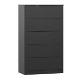 Winkalon Black 5 Drawer Dresser for Bedroom, 48' H Tall Modern Chest of Drawers, Wood Storage Dresser with Deep Drawers for Living Room Hallway Entryway, Black