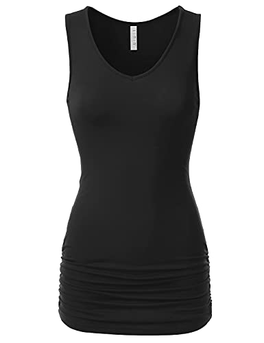 EIMIN Women's V-Neck Cami Sleeveless Stretch Comfy Shirring Tank Top (S-3XL)