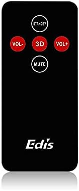 Black infrared remote control with white buttons for Standby, Volume Up, Volume Down, 3D, and Mute. The 'Edis' logo is at the bottom.