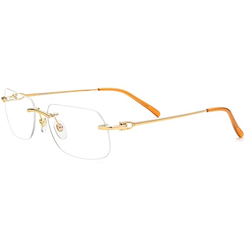 Image of HEPIDEM Vintage Style Rimless Rectangular Metal Eyeglasses for Men,New Frameless Square Optical Glasses Frame